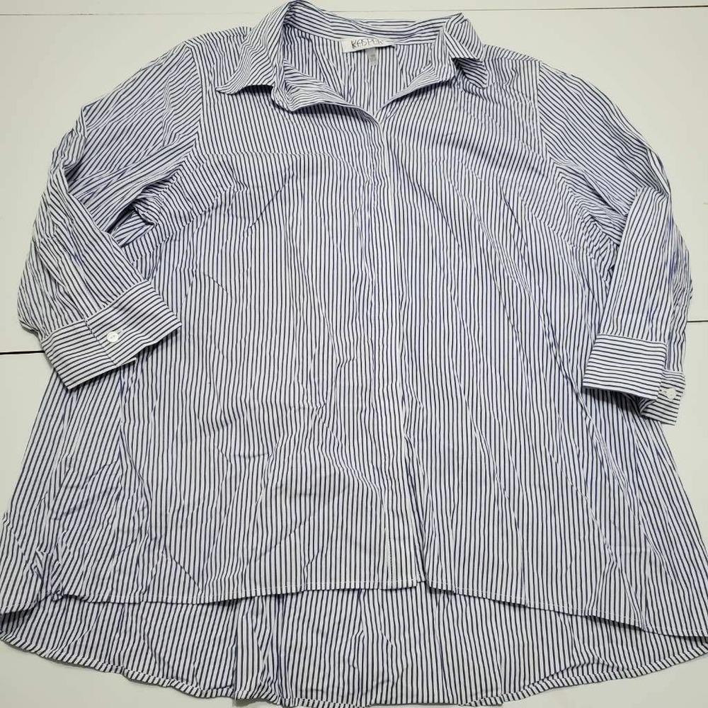 Kasper Womens Button Front Shirt Blue White Striped Long Sleeve Collar Plus 18W